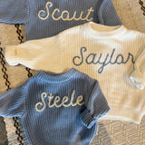Chunky Knit Sweater | Blue | Name Embroidery