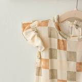Bamboo Flutter Sleeve Romper | Checkerboard