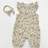 Ruffle Romper & Bow | Wheat Floral