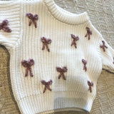 Chunky Knit Sweater | Milk | Embroidered Bow