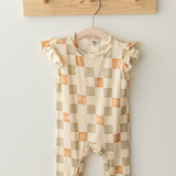 Bamboo Flutter Sleeve Romper | Checkerboard