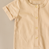 Short Sleeve Henley Romper | Khaki