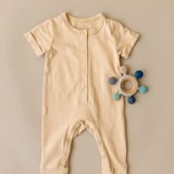 Short Sleeve Henley Romper | Khaki