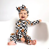 Zip Romper | Checkered Pumpkins